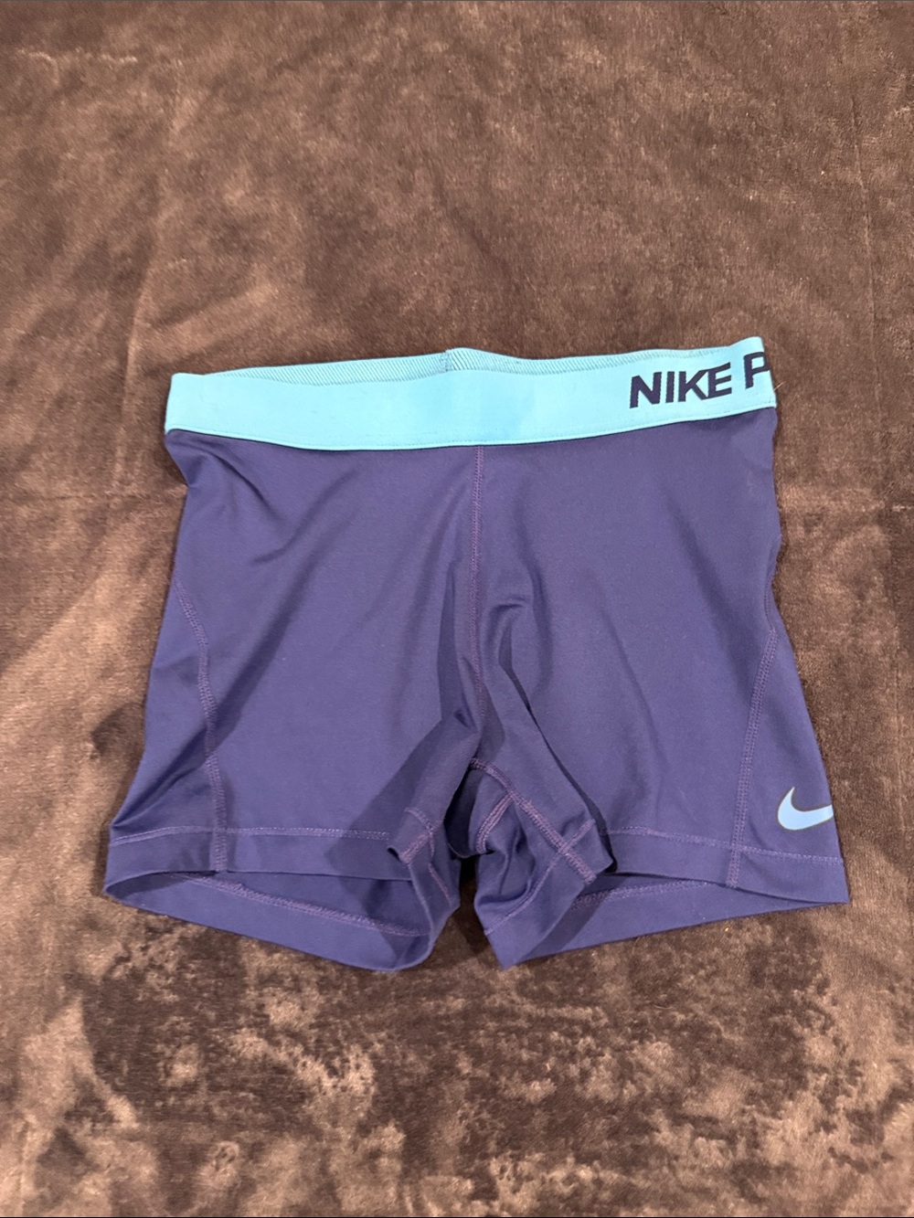 Nike Navy Women's Bike Shorts with Light Blue Waistband